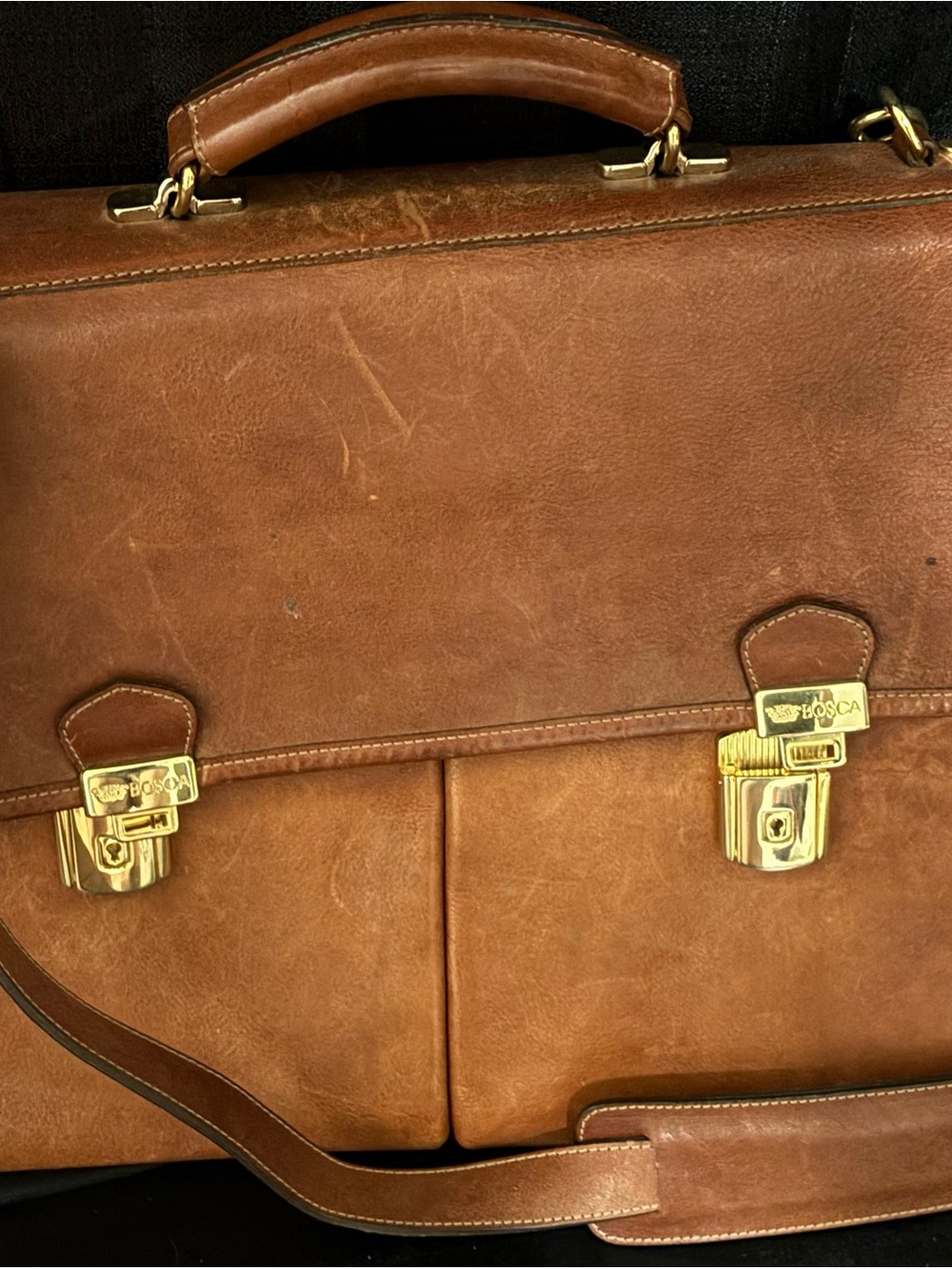 Bosca Tan Leather Briefcase with Gold Hardware - Picture 2 of 8